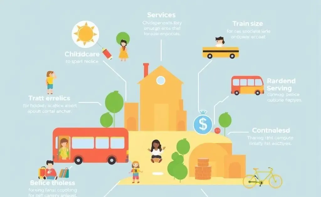 Illustrated breakdown of employment costs like childcare and commuting.