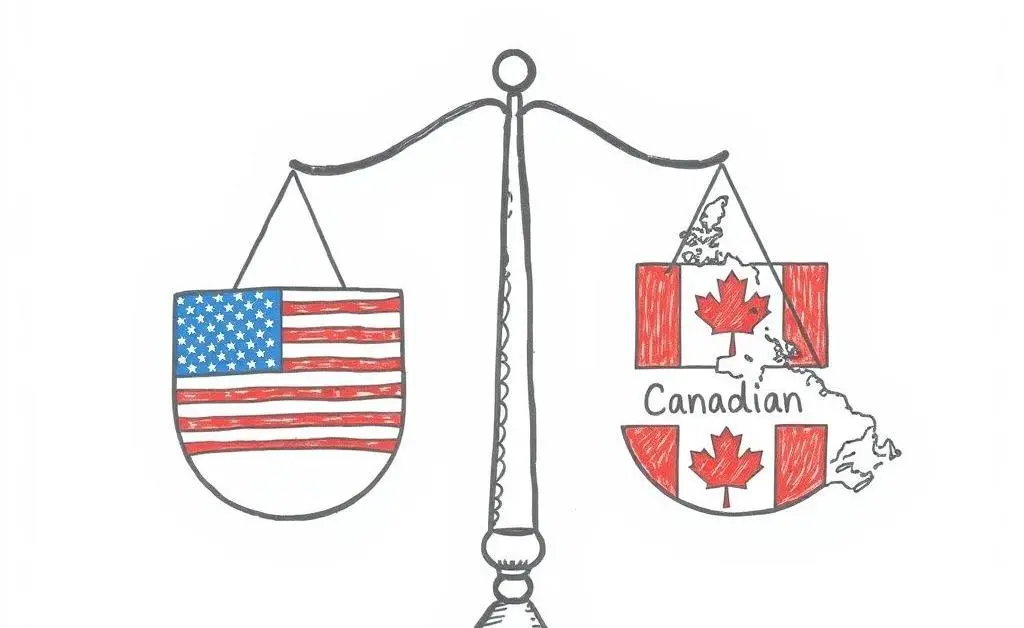 A scale balancing American and Canadian stock portfolios