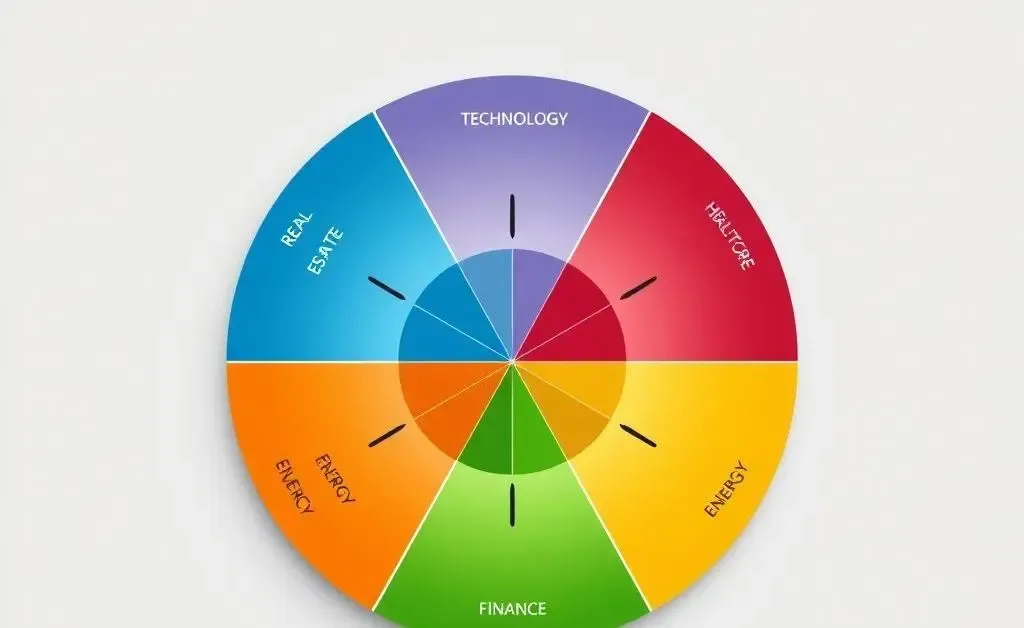 A circle with different segments representing investment sectors.