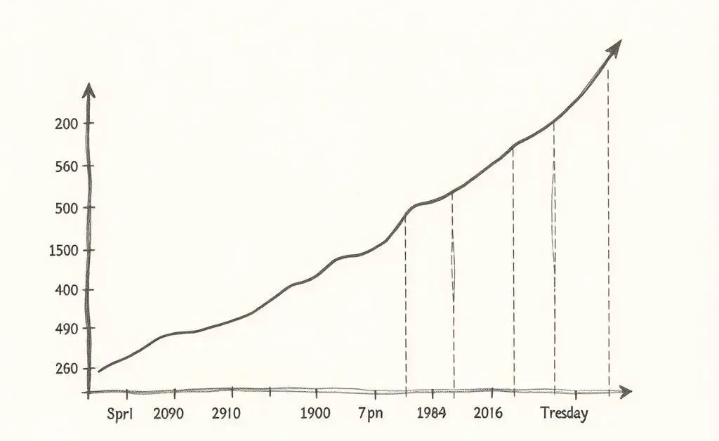 Hand-drawn graph illustrating the growth of Treasury Bond ETFs over a long period