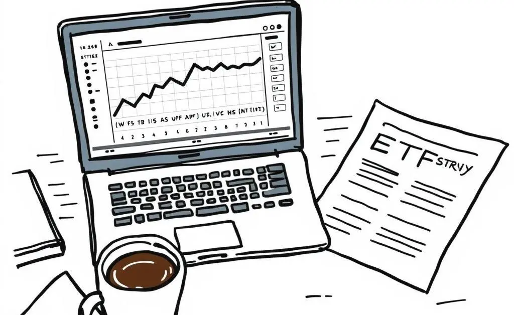 A creative illustration of a desk setup for an ETF investment plan.