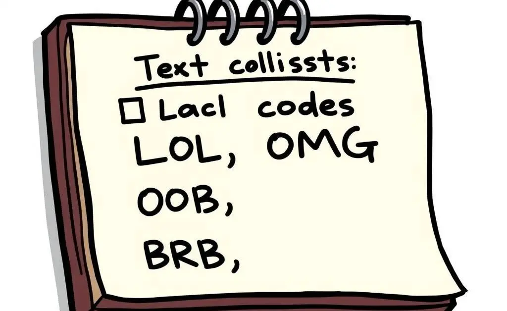 Image showing a checklist of common text codes on a notepad