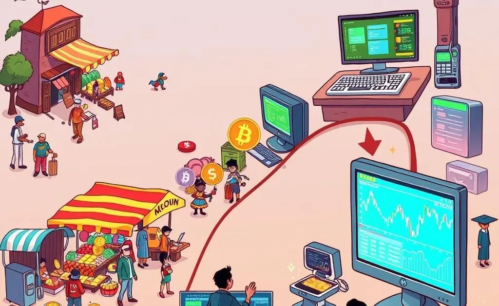 A timeline illustration of how online markets have evolved to crypto exchanges