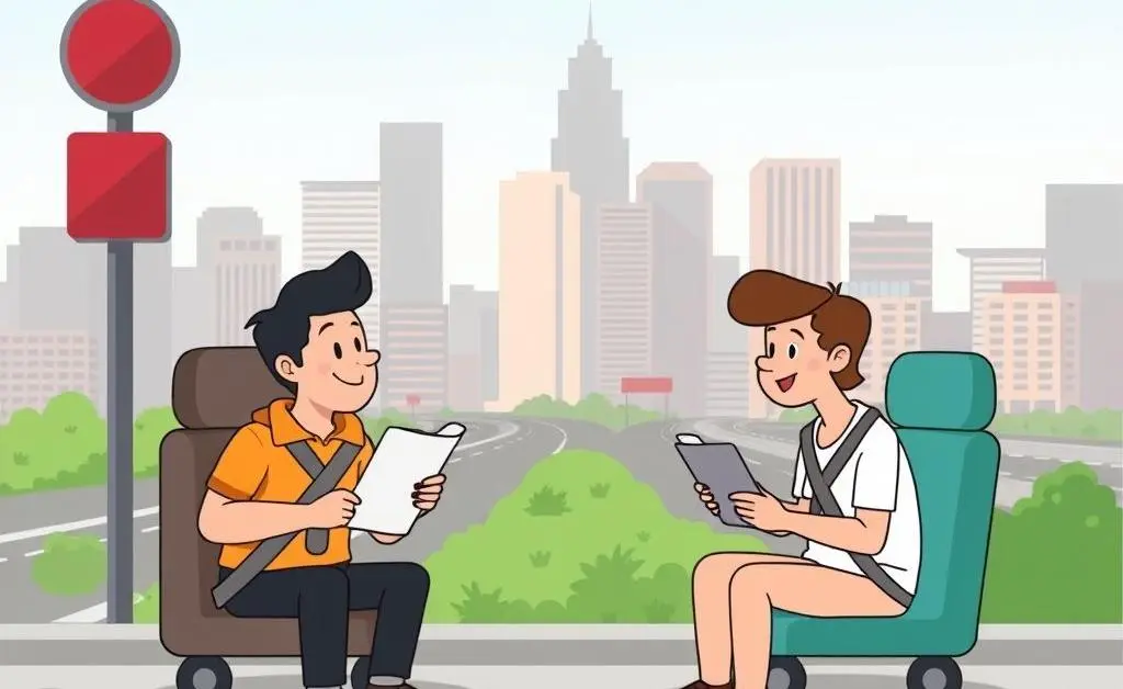 Cartoon of two drivers exchanging information calmly at the roadside