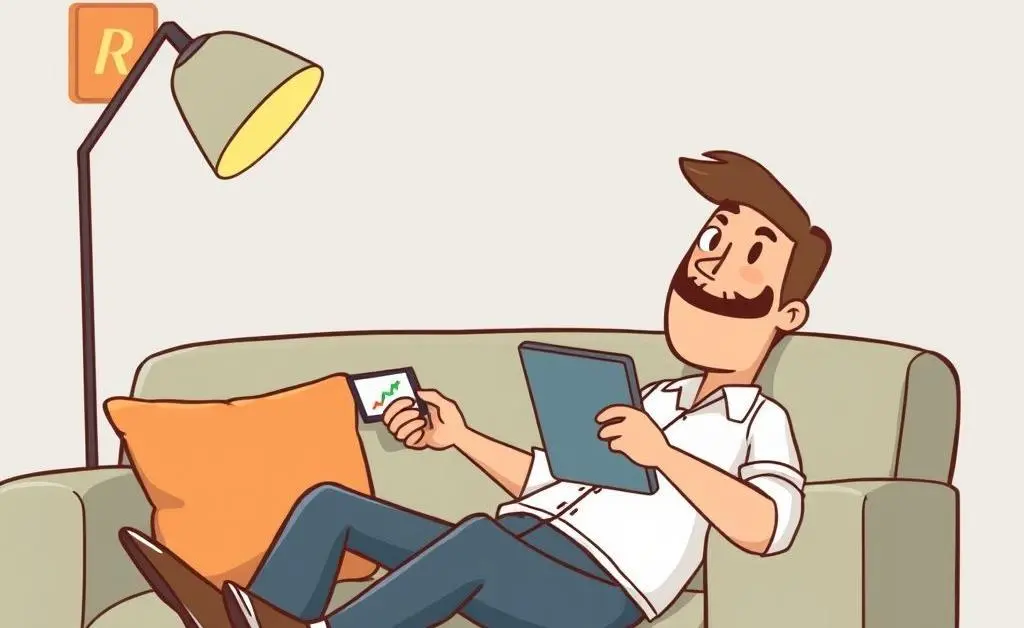 An investor calmly tracking investments on a tablet