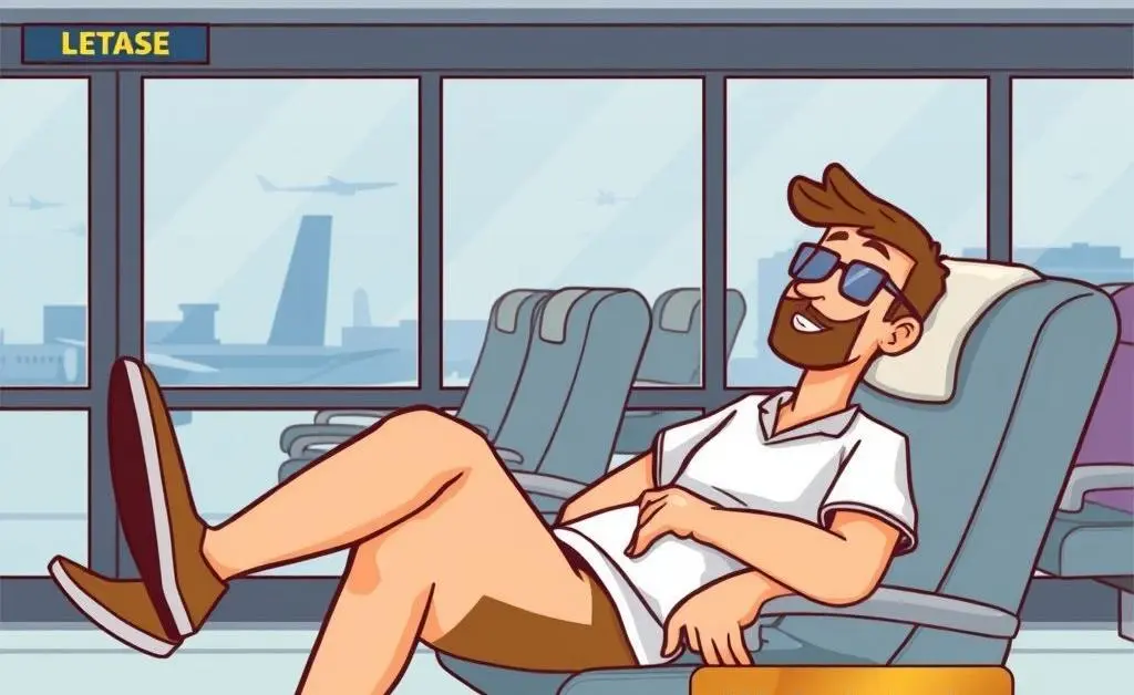 A person relaxing in an airport lounge with their premium credit card beside them