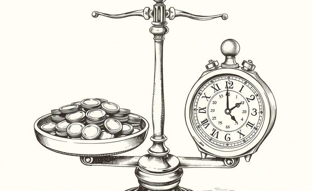 A balance scale illustrating the concept of expense ratio