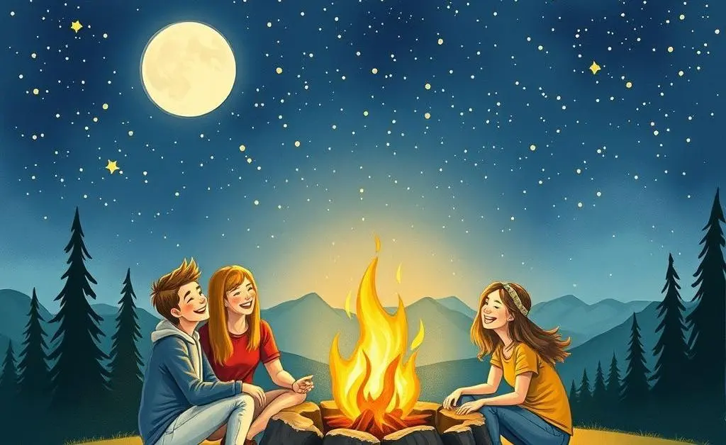 Group of friends enjoying campfire