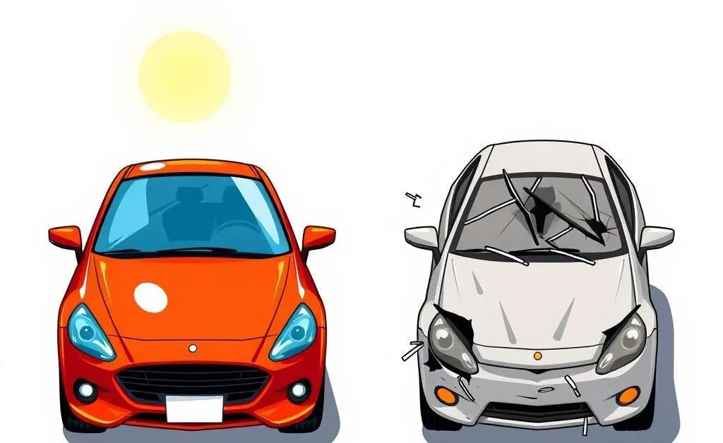 Illustration of a car before and after an accident