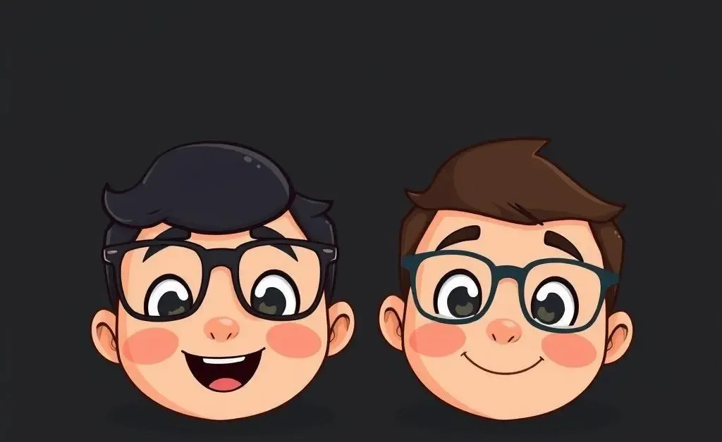 Cartoon eyes with and without glasses indicating comfort with dark mode