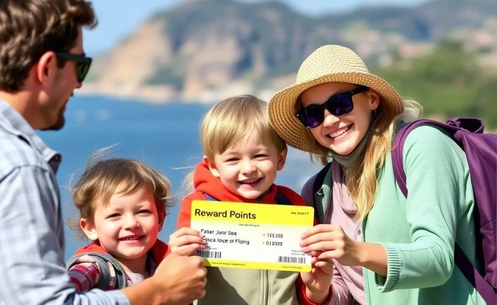 Families joyfully preparing for a trip with reward points tickets