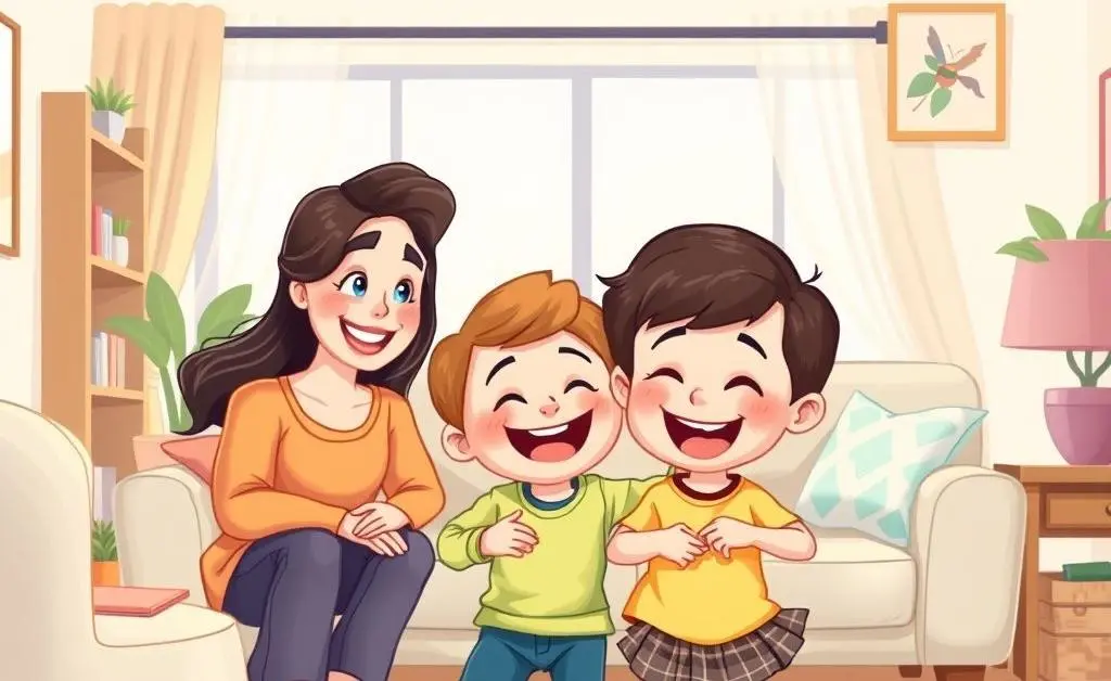 Family with a special needs child playing in the living room.