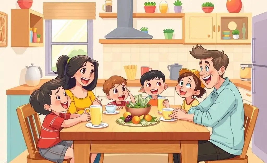 Family discussing budget at the dining table