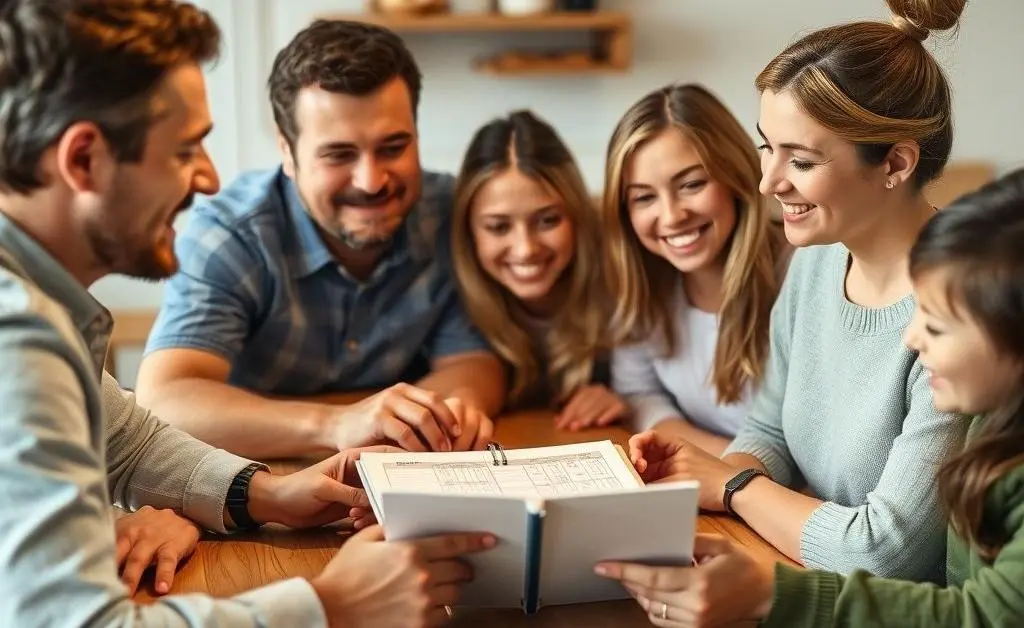 Cozy family scene planning a budget together.