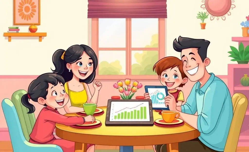 A family gathered around a table discussing budget