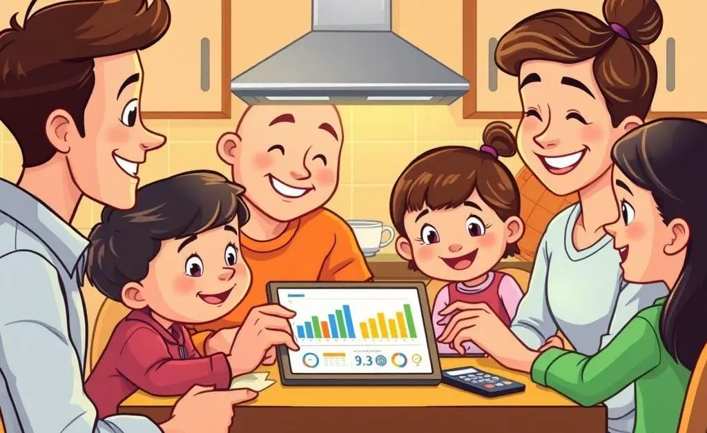 A family discussing their budget at home
