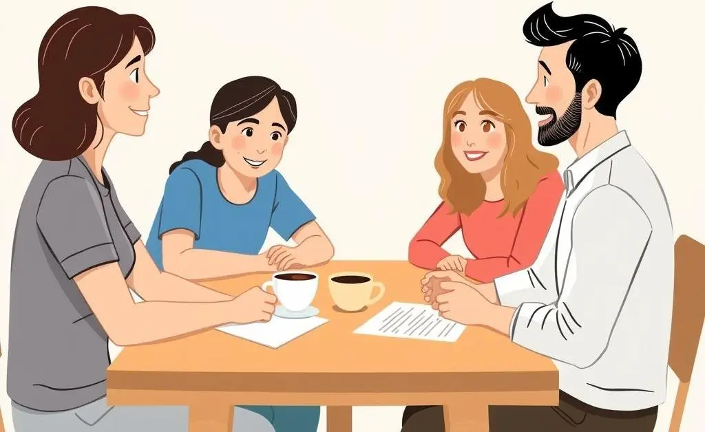 A family discussing health insurance plans.