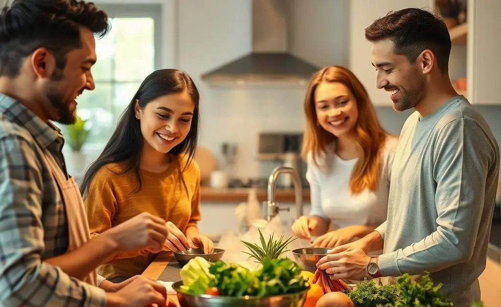 Family cooking together enjoying the process