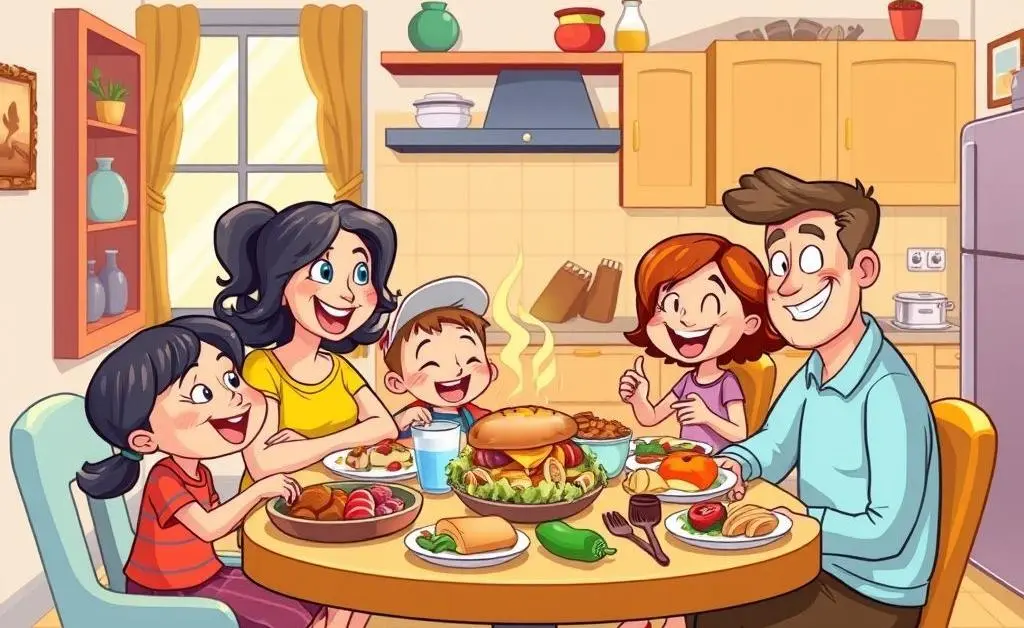 Family enjoying a meal together at a dining table