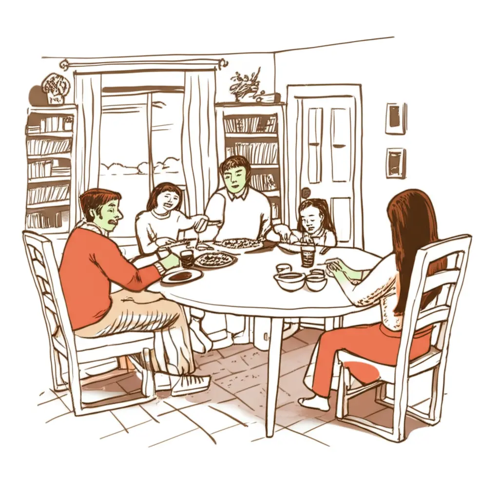 Family enjoying a meal together at home