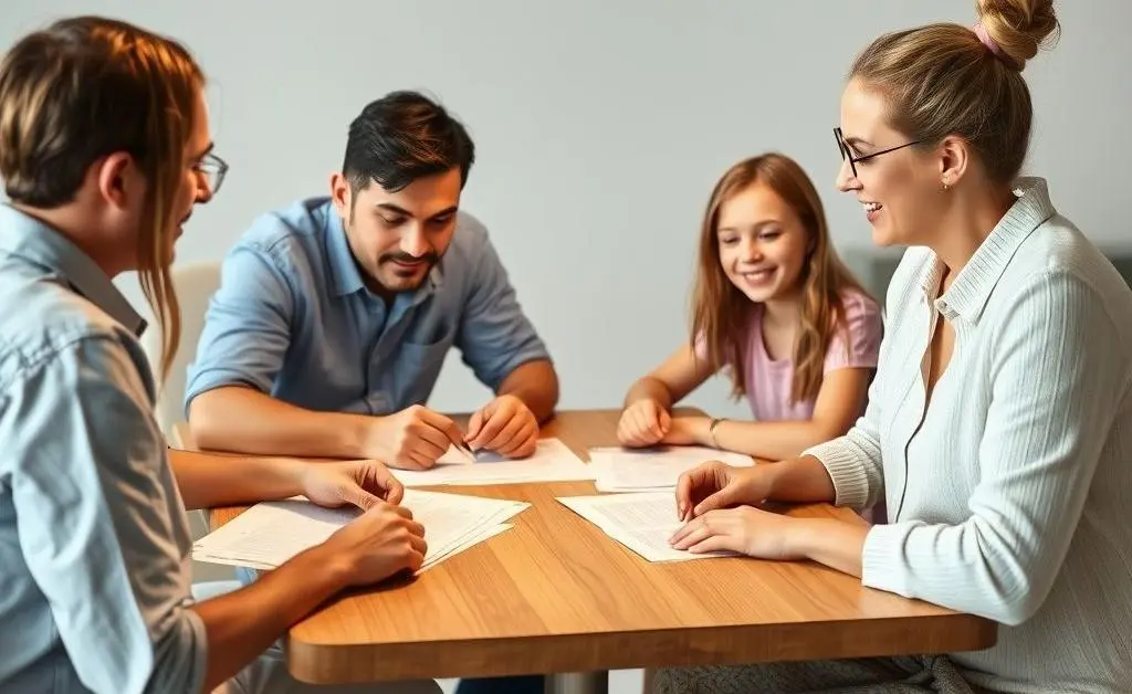 Family discussing health insurance plans