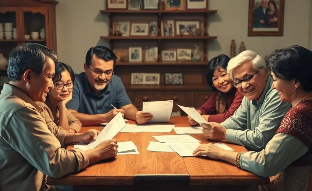 Family discussing inheritance at the table