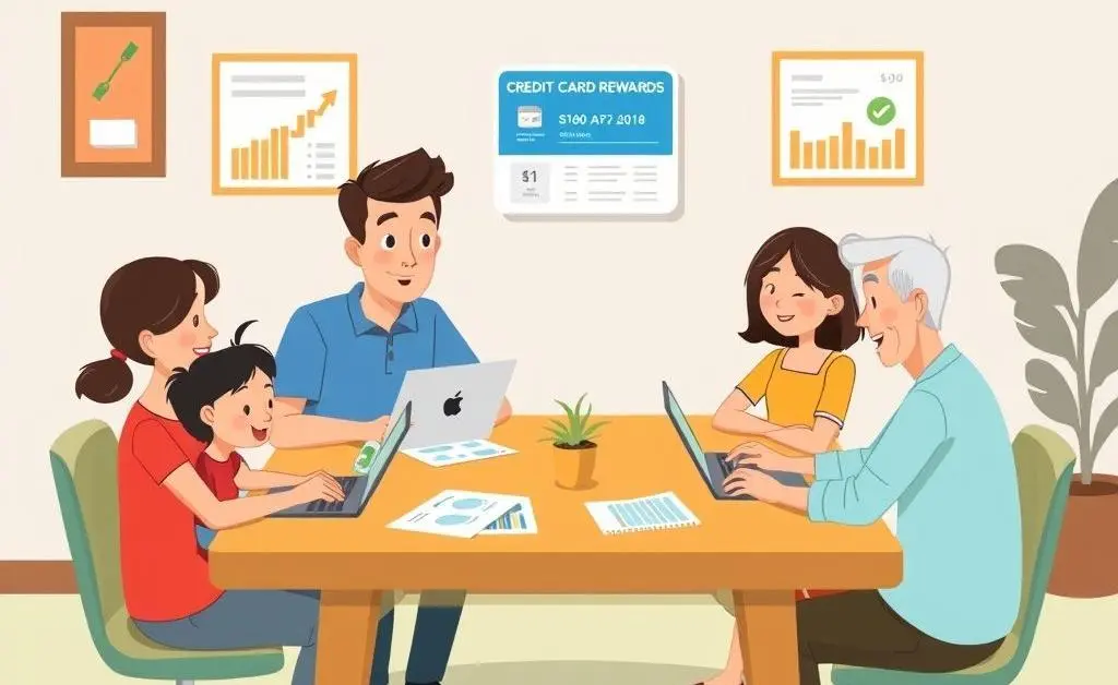 Family discussing a credit card rewards plan