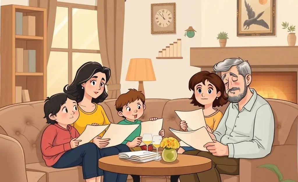 Family discussing a big decision in living room