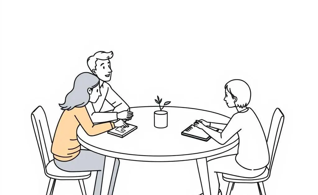 Family discussing home finances at a table
