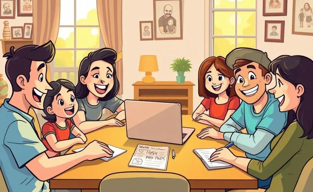 Illustration of a family around a table discussing a move