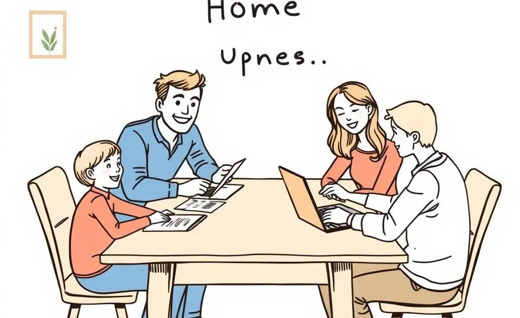A family discussing home upgrades around a table