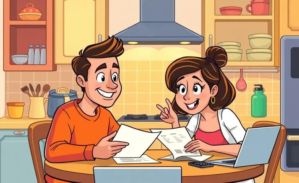 A couple discussing financial planning at a kitchen table