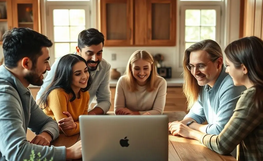 Family discussing home investments around a kitchen table