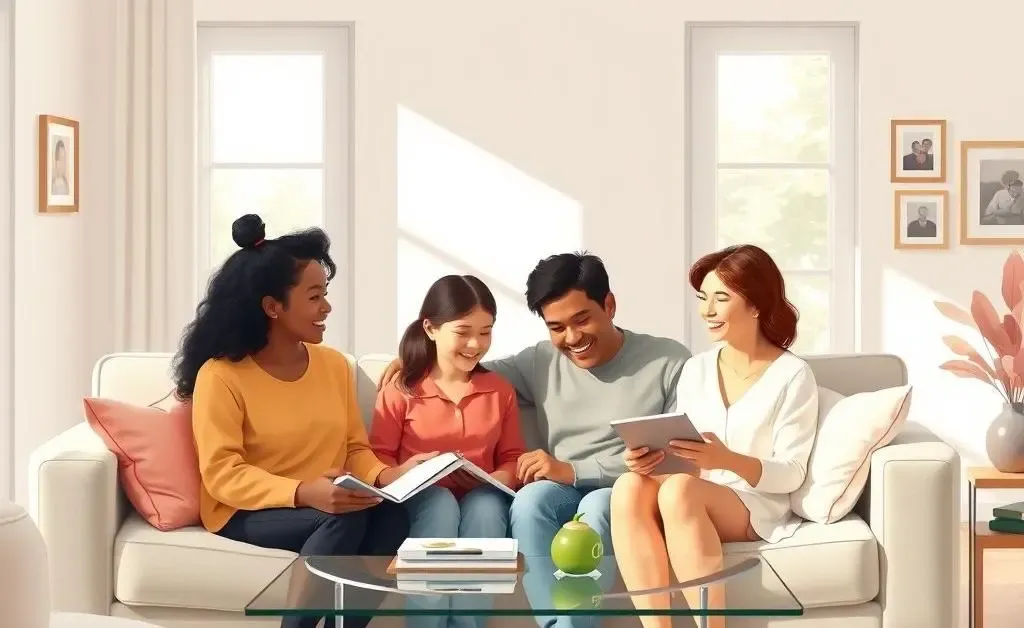 A family sitting together, discussing their insurance plans