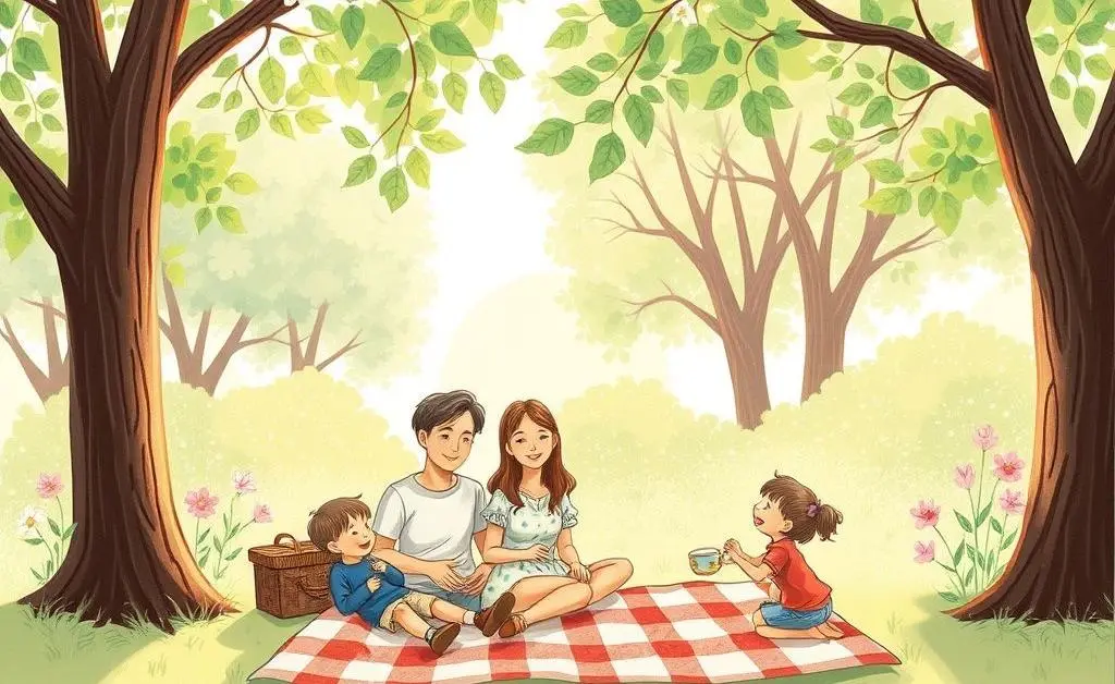 A family enjoying a picnic in the park.