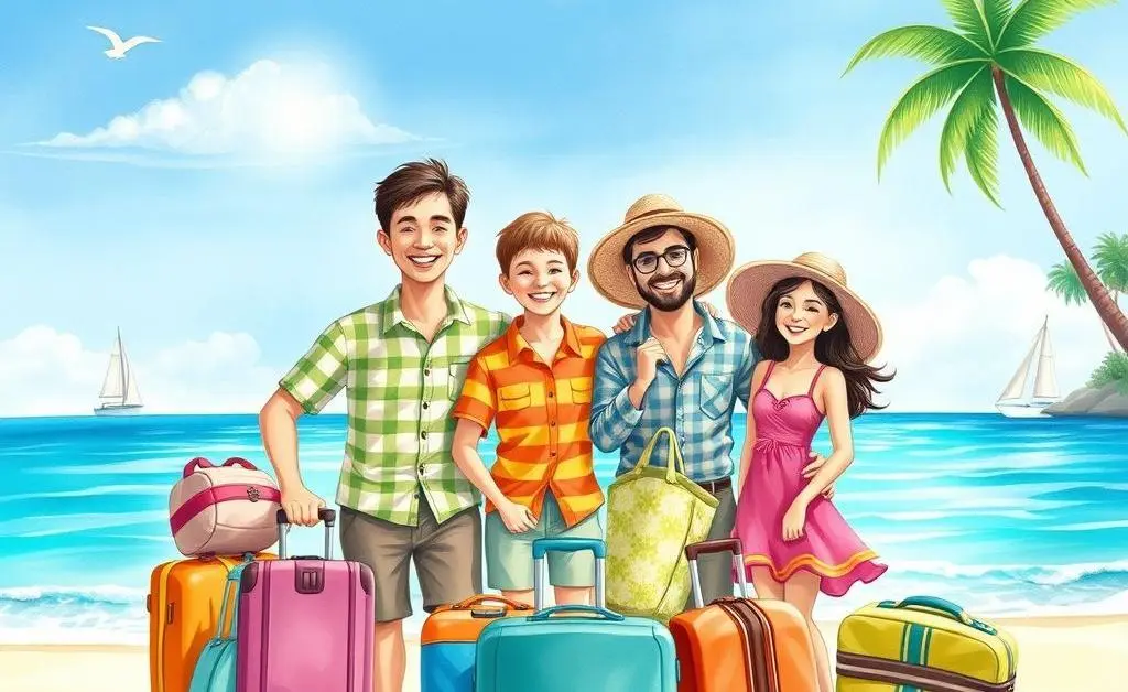 A family enjoying a beach vacation.