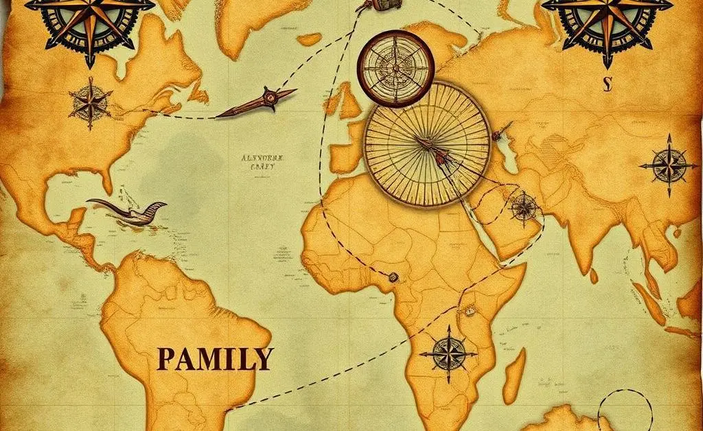 A treasure map leading to various international family heirlooms and documents.