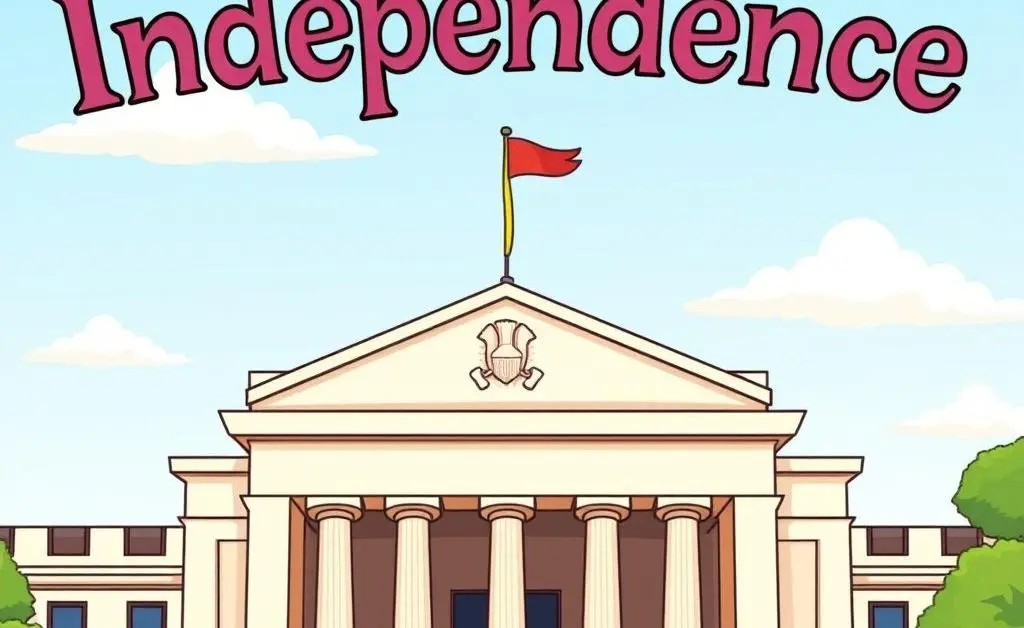 Cartoon-style image of the Federal Reserve building with 'Independence' written in large letters above