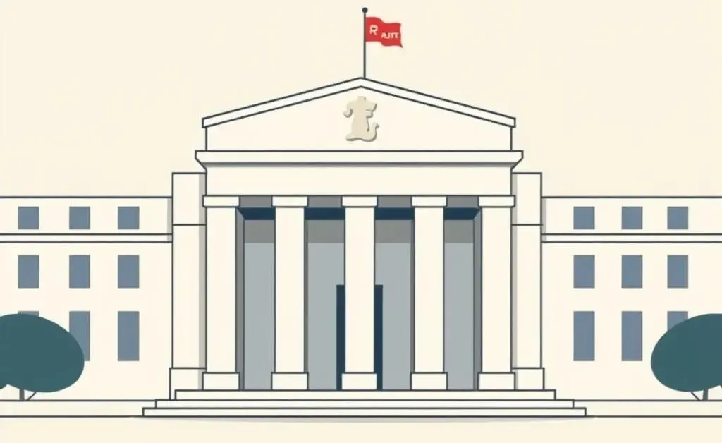 Illustration of the Federal Reserve building in a simple, minimalist style
