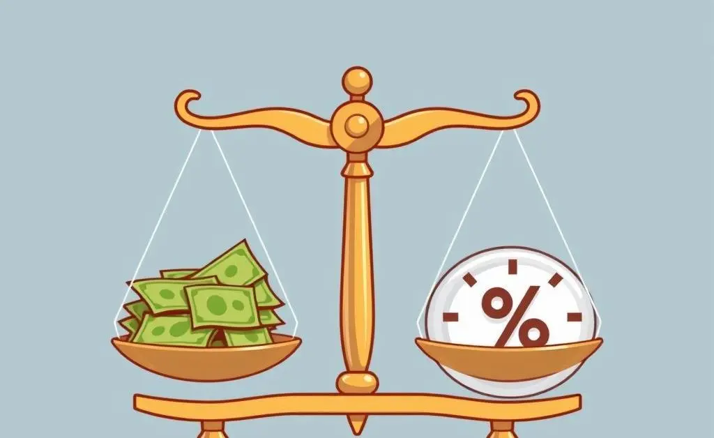 Illustration of a scale with money and interest rates