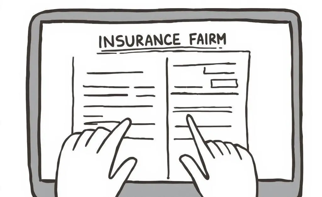 A hand-drawn image of a person filing an insurance claim form on a computer.