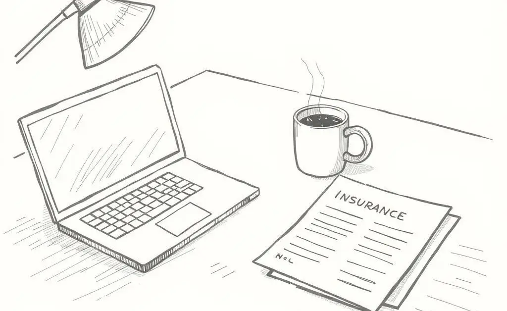 Desk with laptop and insurance forms ready to be filed.