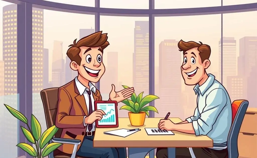 Friendly financial advisor talking to a client in an office setting