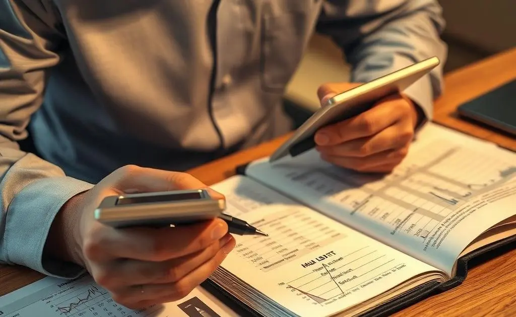 Notes on financial analysis with a calculator and pen on a notepad