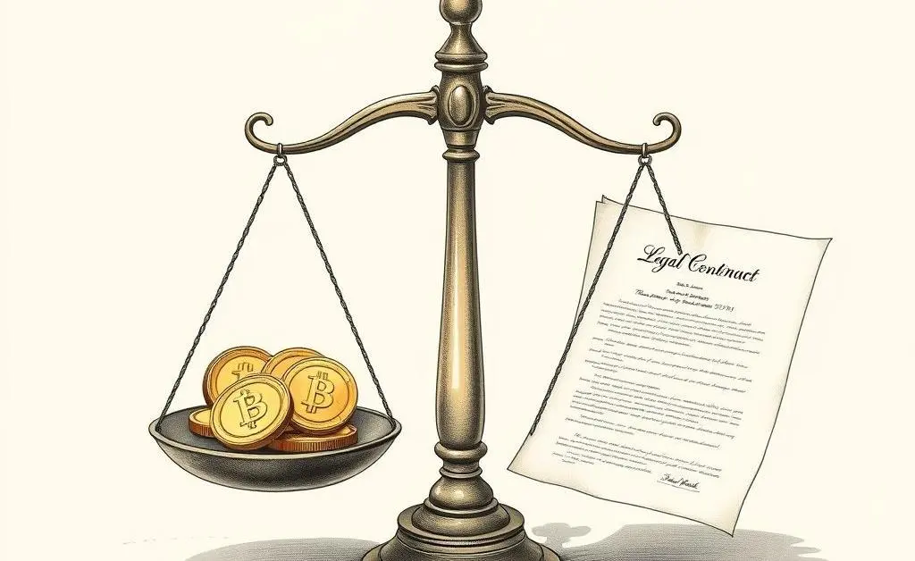 Scales balancing coins and a contract