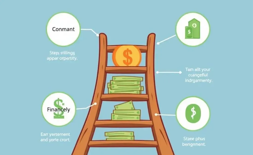 Steps to financial stability illustrated by a ladder