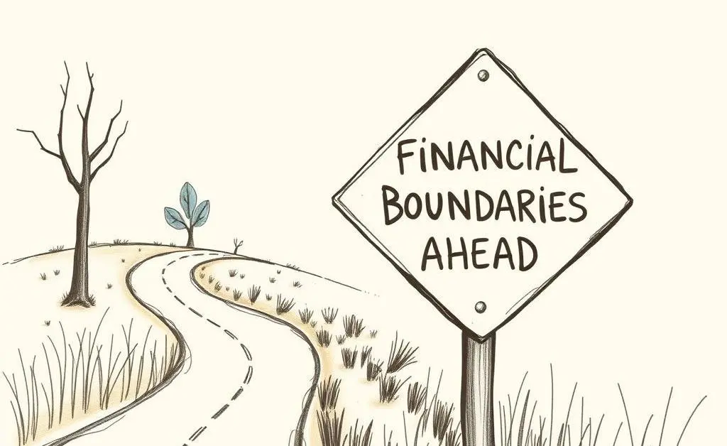 A hand-drawn style image depicting a 'financial boundaries ahead' road sign.