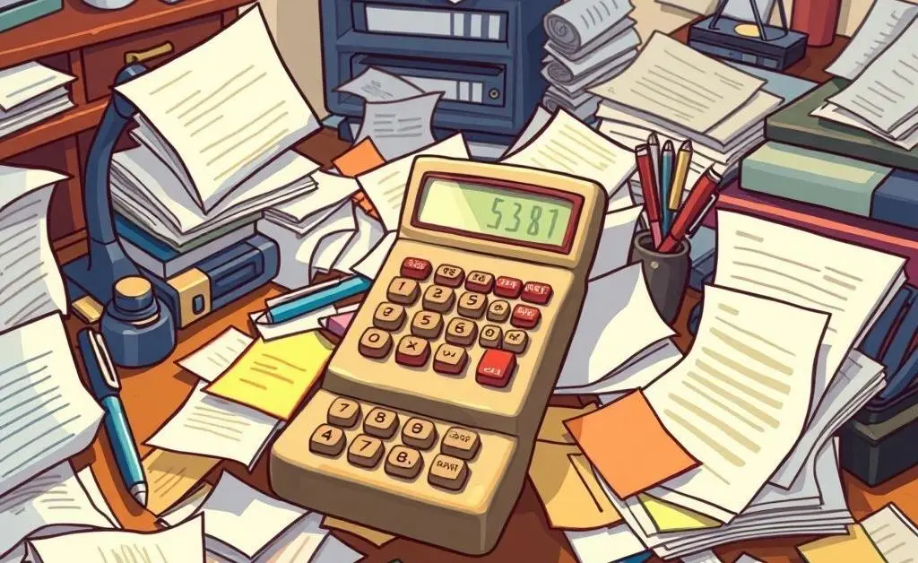 Cartoon of financial planning on a desk