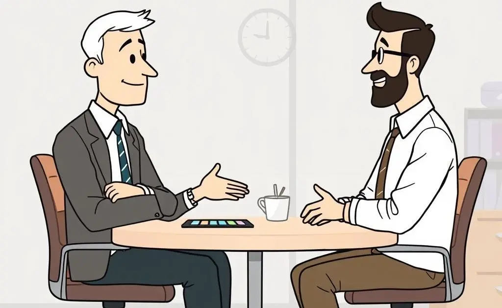 Discussion between a mentor and a mentee in an office environment
