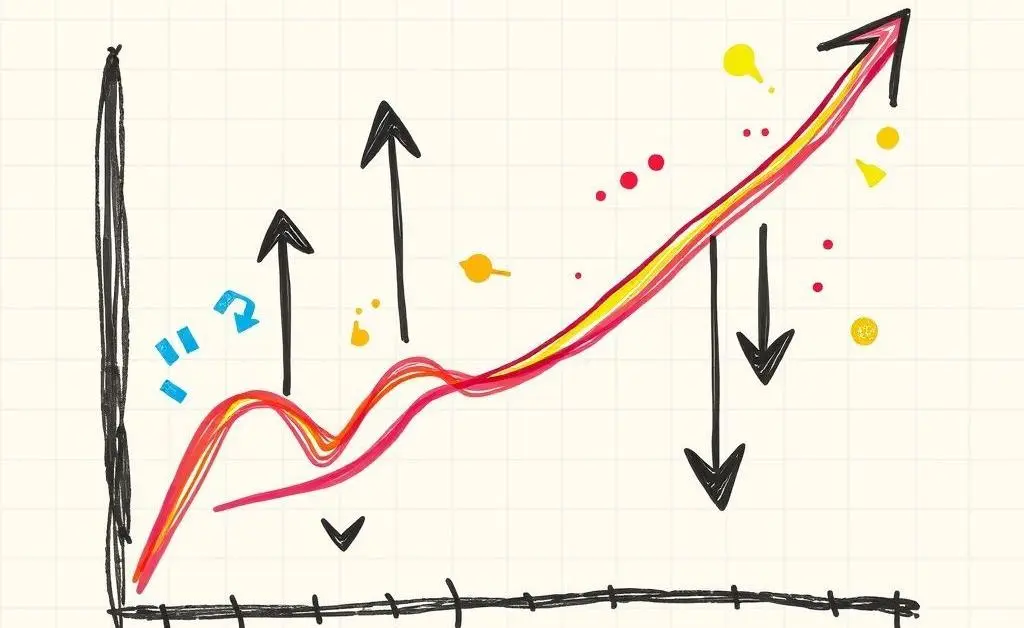 Financial chart with colorful lines indicating market trends.